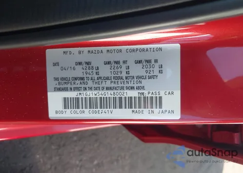 2016 Mazda Mazda6 I Grand Touring from USA, damaged, VIN JM1GJ1W54G1480021